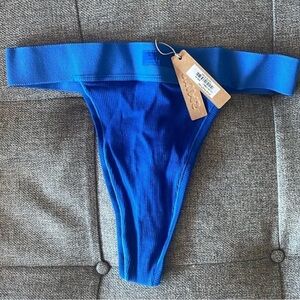 SKIMS Cotton Rib Thong Panty - Cobalt Blue XS